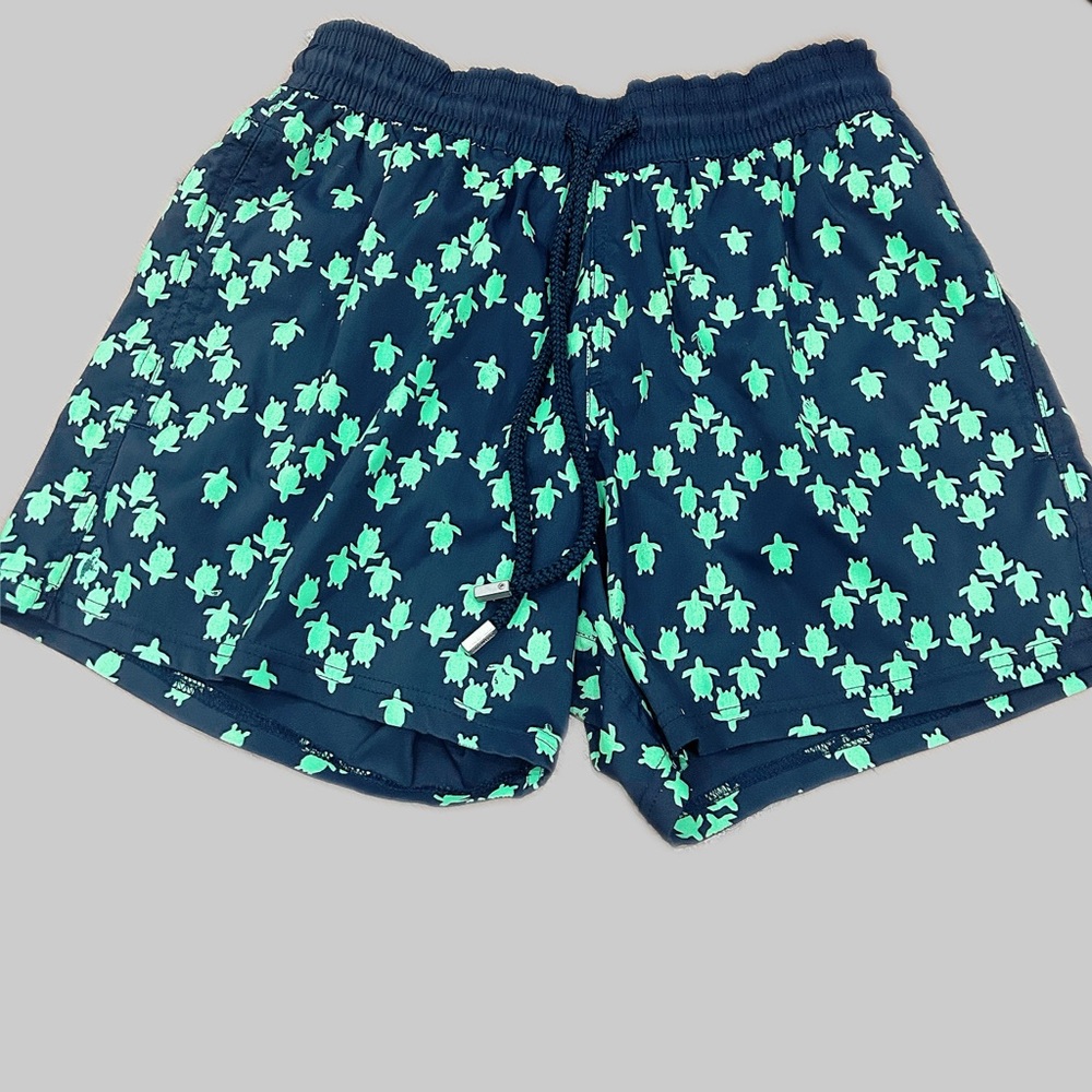 Authentic Vilebrequin Black Swim Shorts with Green Turtle Design